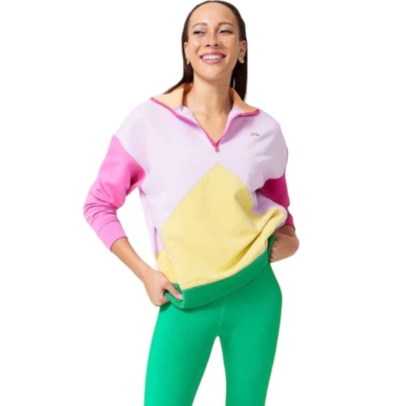 Terez Tops - Terez Colortblock Quarter Zip Sweatshit in Spring Mix S